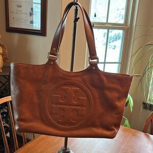 Tory Burch Women's Brown Burch Bombe Leather Tote Limited Edition